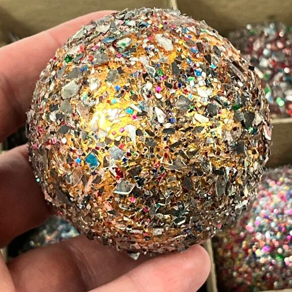 Vtg Decorated Shiny Brite Glitter Shard Glass Ornaments Set of 12 Mixed USA - Picture 12 of 16